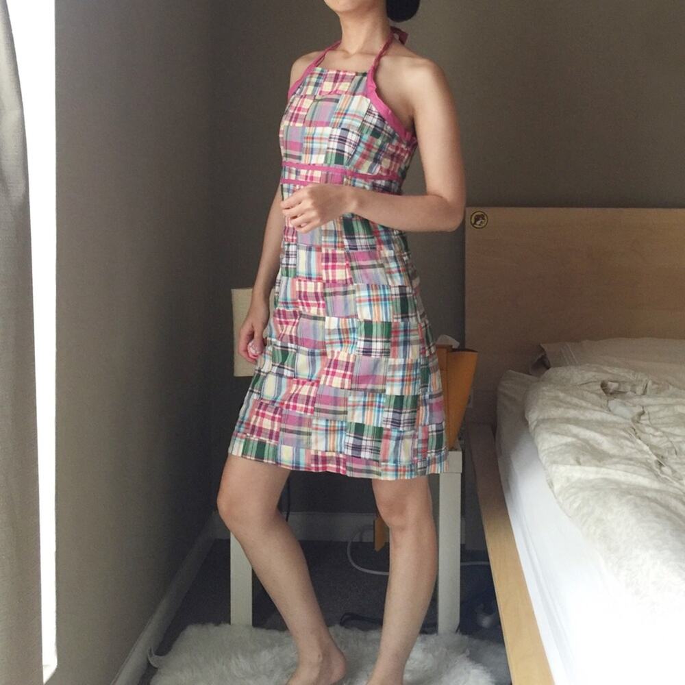 Vintage Pink Multicolor Plaid Halter Dress